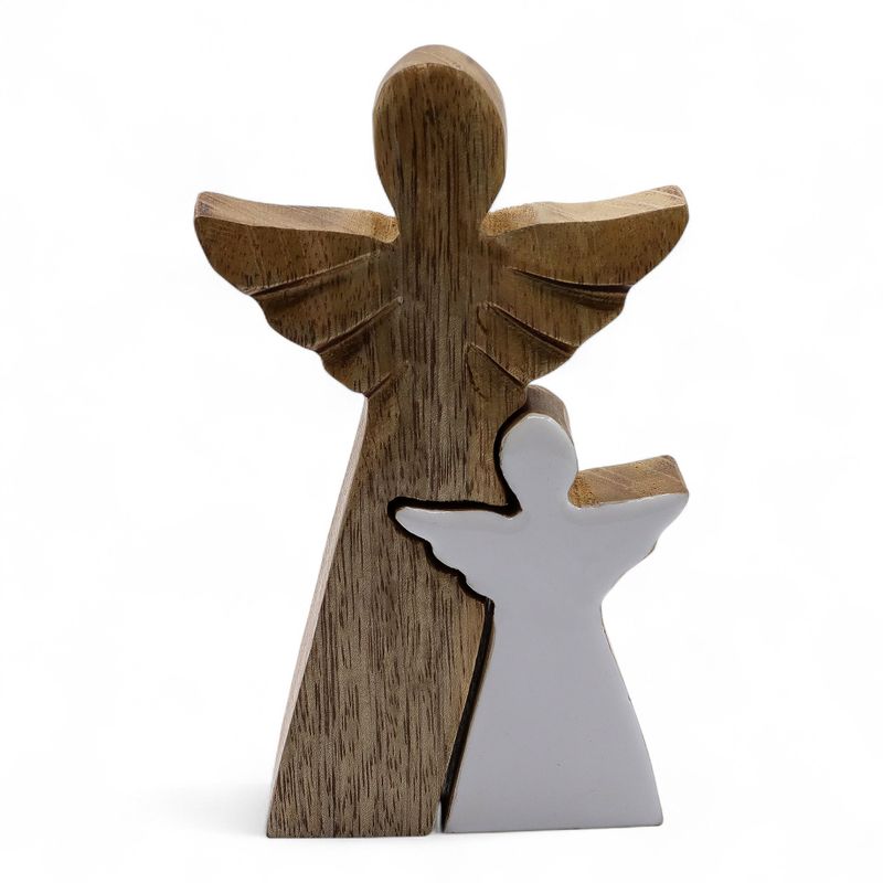 Mango Wood Angel - White Enamel - 15cm