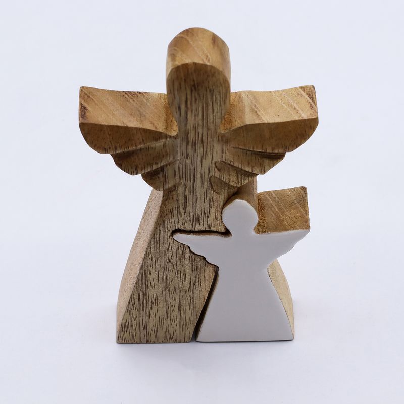 Mango Wood Angel - White Enamel - 15cm