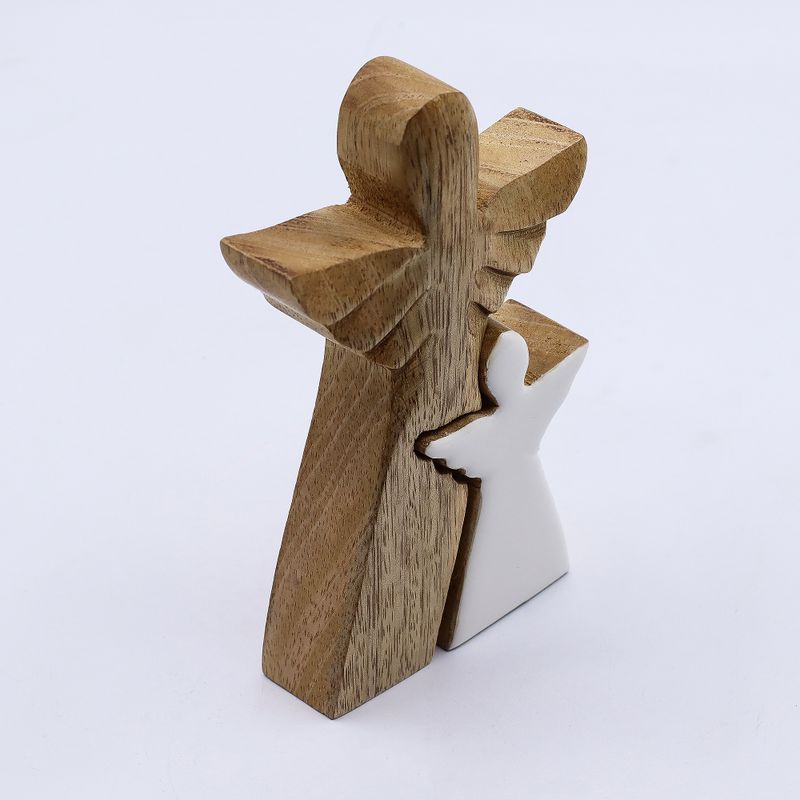Mango Wood Angel - White Enamel - 15cm