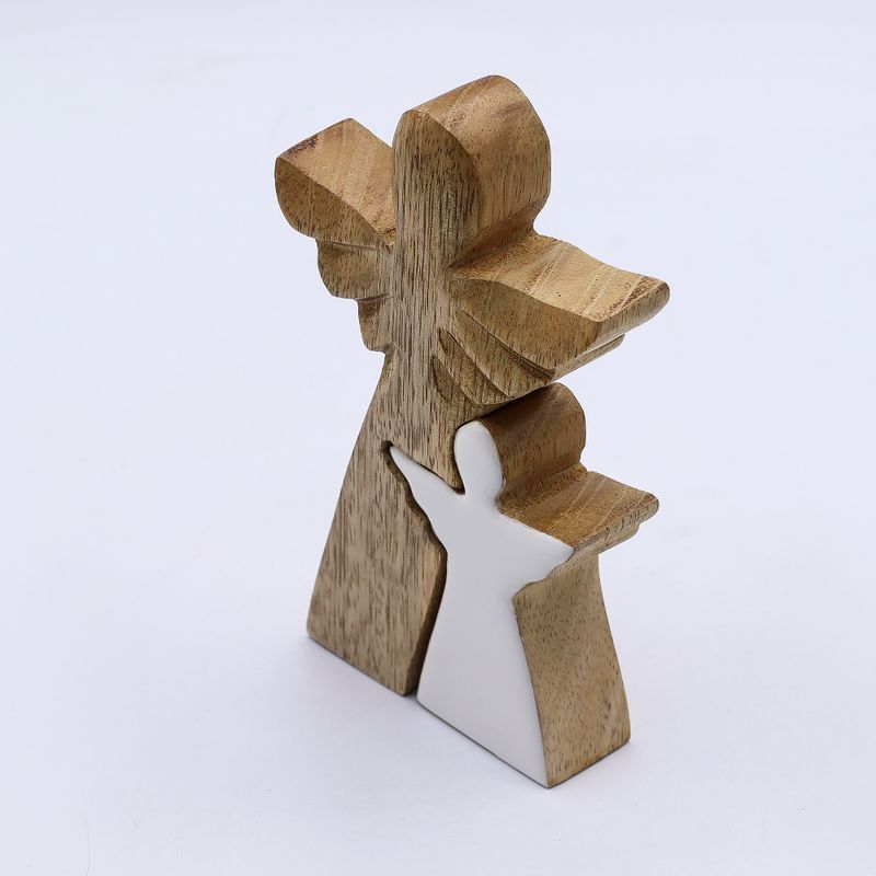 Mango Wood Angel - White Enamel - 15cm