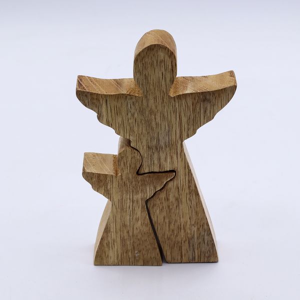 Mango Wood Angel - White Enamel - 15cm