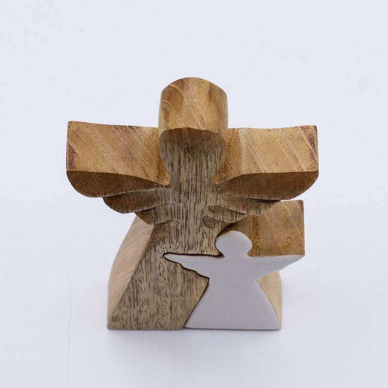Mango Wood Angel - White Enamel - 15cm