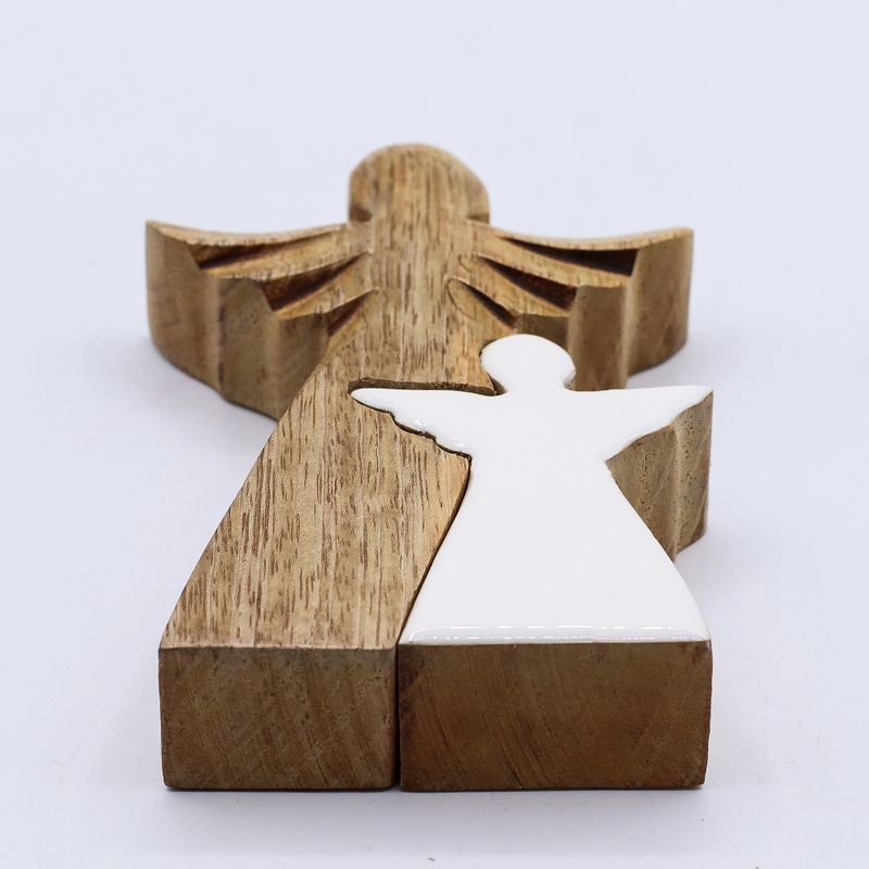 Mango Wood Angel - White Enamel - 15cm