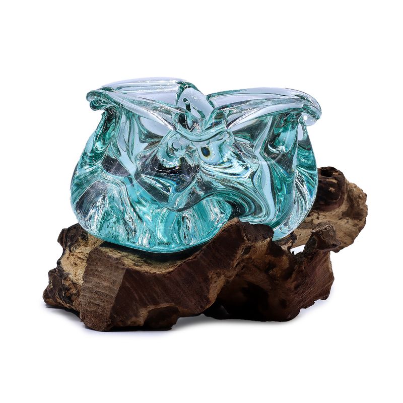 Molten Glass Chunky Ashtray / Candle Holder on Wood 23cm