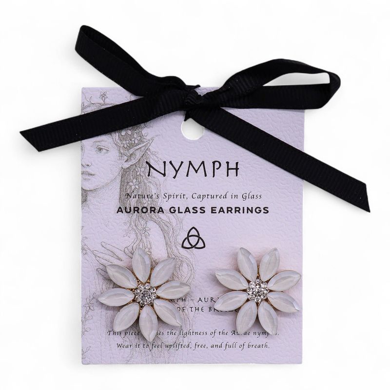 Nymph Aurora Flowers Glass Earrings - Pearl