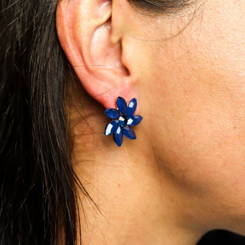 Nymph Aurora Flowers Glass Earrings - Royal Blue