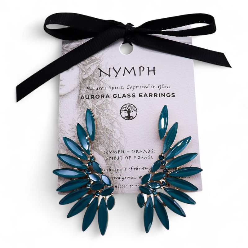 Nymph Aurora Angel Wings Glass Earrings - Teal Green