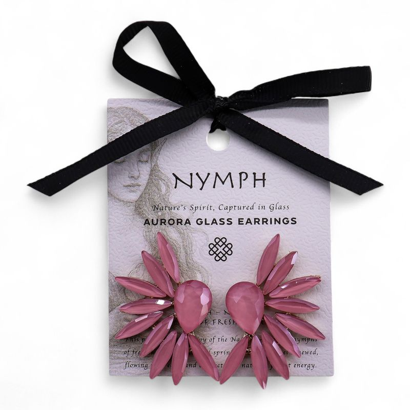 Nymph Aurora Angel Wings Glass Earrings - Rose Quartz