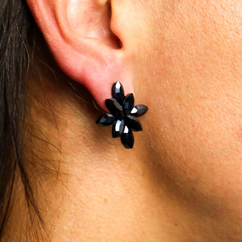 Nymph Aurora Flowers Glass Earrings - Jet Black