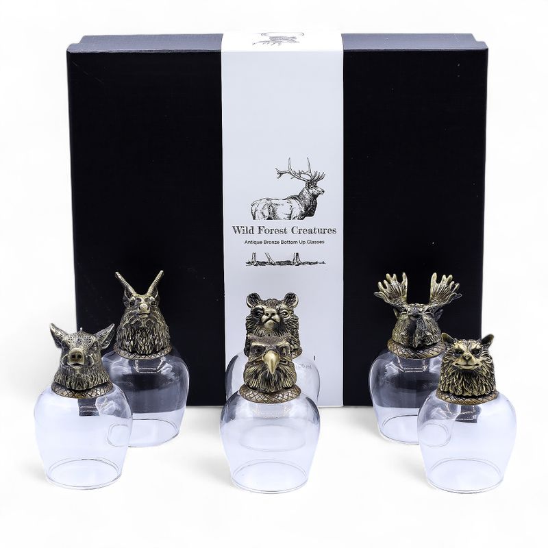 Gift Set of 6 Bottom Up Glasses (100ml) - Wild Forest Creatures