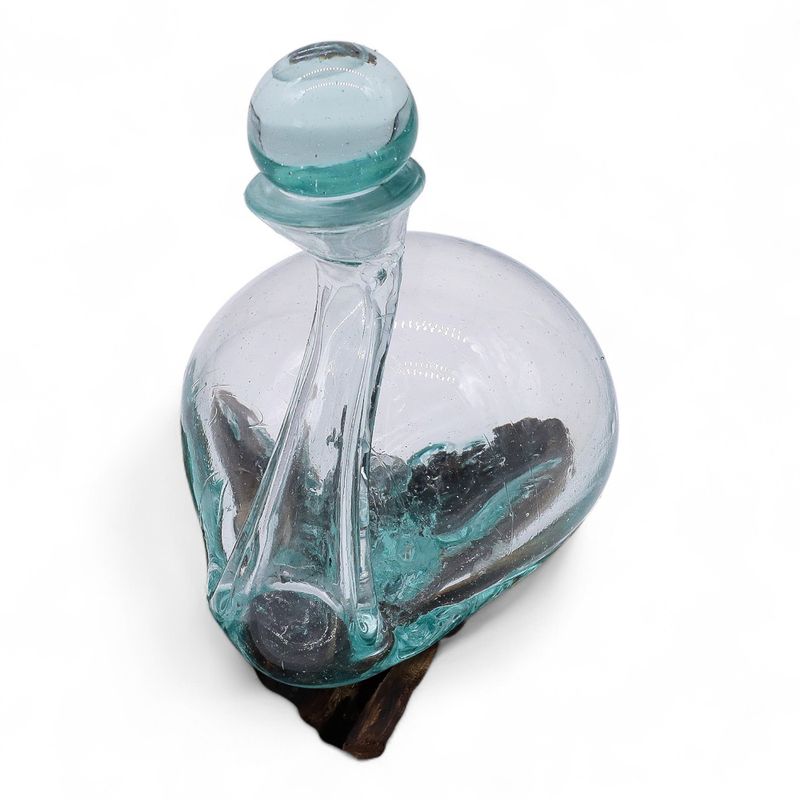 Molten Glass Duck Decanter on Wood with Stopper 19cm
