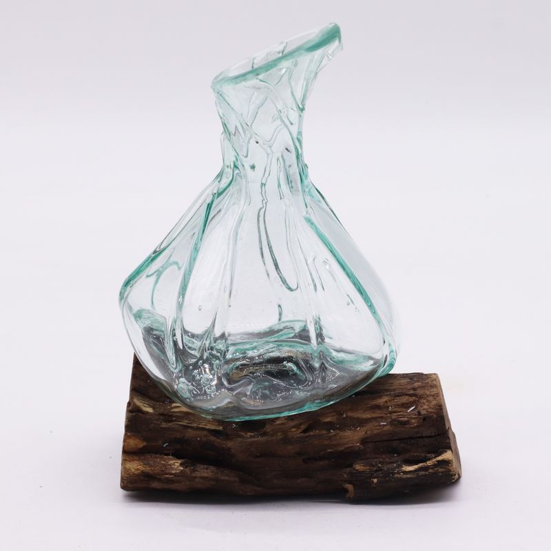 Molten Glass Fancy Mini Decanter on Wood 24cm