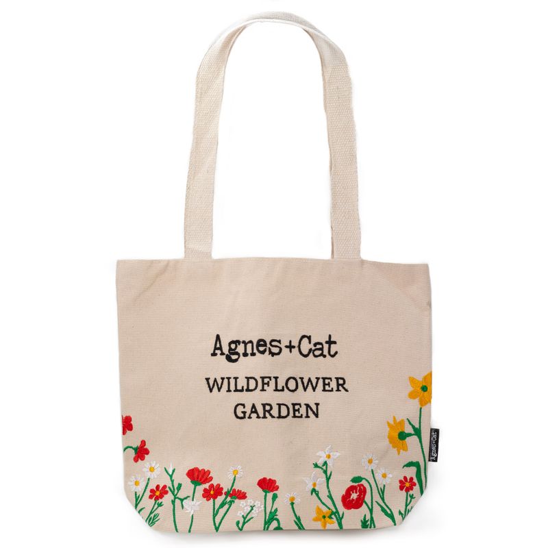 Wildflower Garden with Red Flowers - Natural Cotton Tote with Embroidery