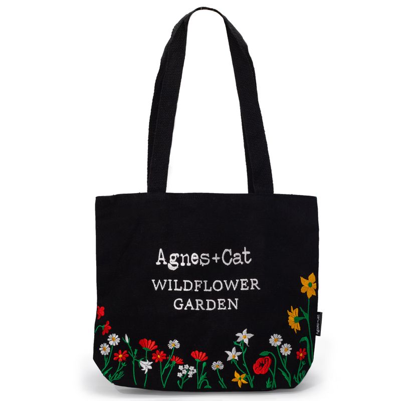 Wildflower Garden - Black Cotton Tote with Embroidery