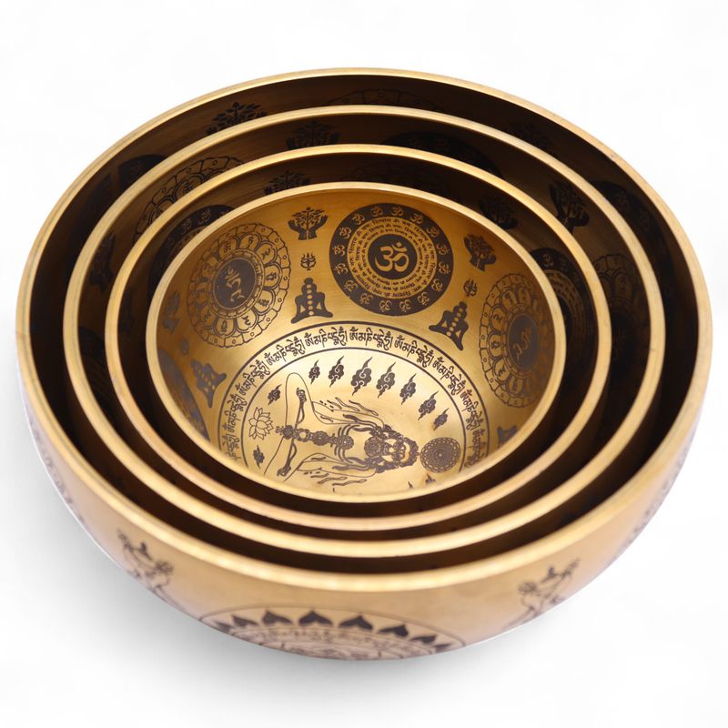 Pure Brass Etched Yogi - Set of 4 - Approx 3.78kg