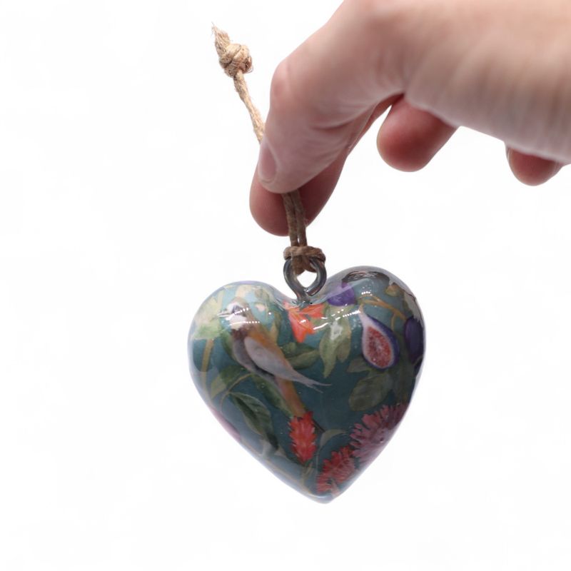Large Decor Wood Hearts - Bird & Floral - in Display Jar