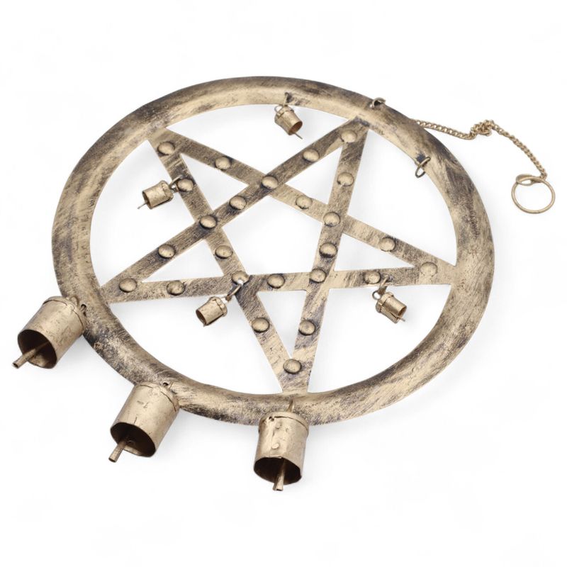 Indian Chimes - Iron Pentagram with Cow Bells - 25x49cm