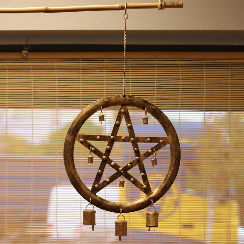 Indian Chimes - Iron Pentagram with Cow Bells - 25x49cm