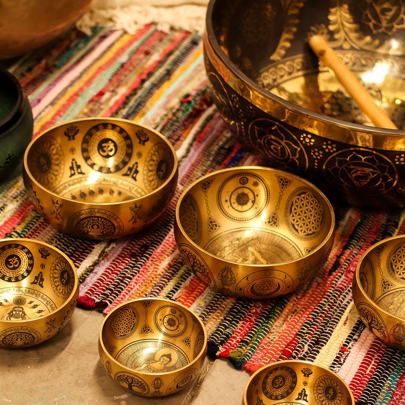 Pure Brass Etched Yogi - Set of 4 - Approx 3.78kg