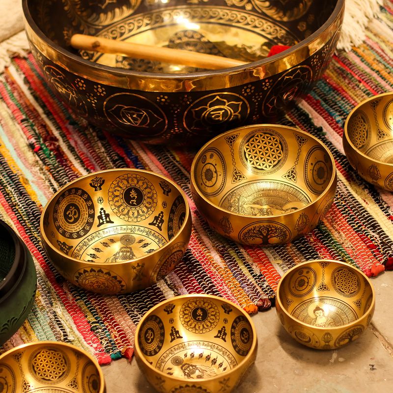 Pure Brass Etched Yogi - Set of 4 - Approx 3.78kg