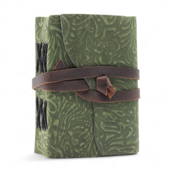Thick Deckled Edge Leather Notebook (5x3.5") - Green Maze Pattern