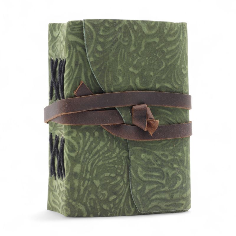 Thick Deckled Edge Leather Notebook (5x3.5") - Green Maze Pattern