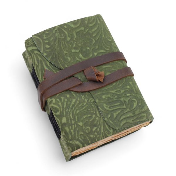 Thick Deckled Edge Leather Notebook (5x3.5") - Green Maze Pattern
