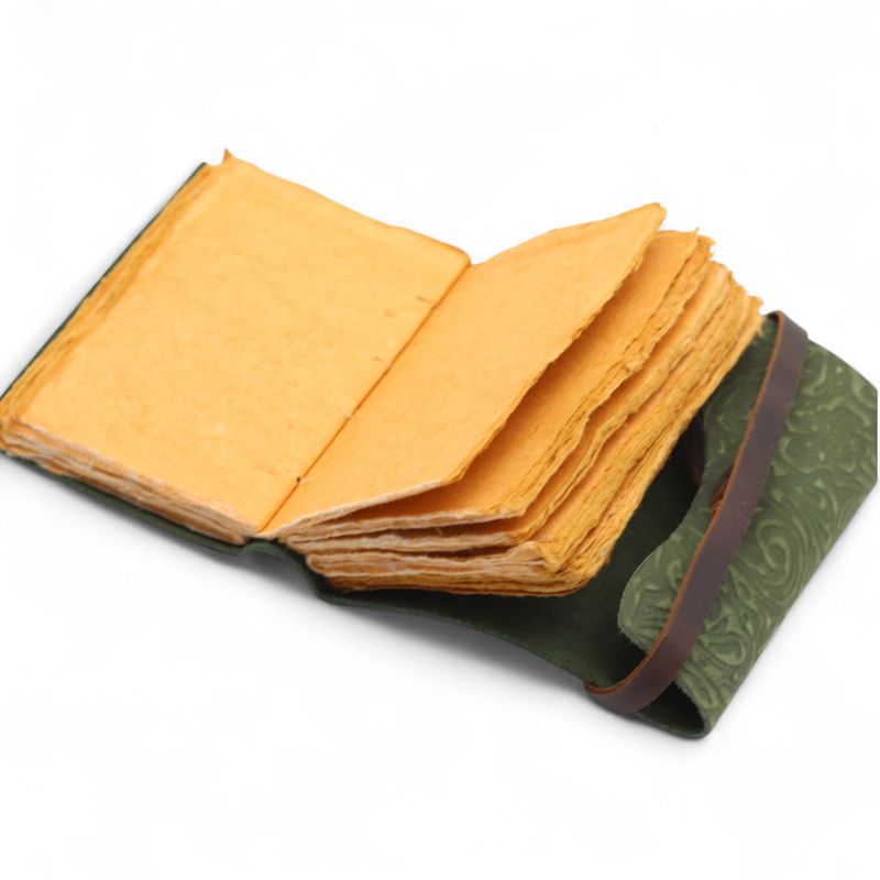 Thick Deckled Edge Leather Notebook (5x3.5") - Green Maze Pattern