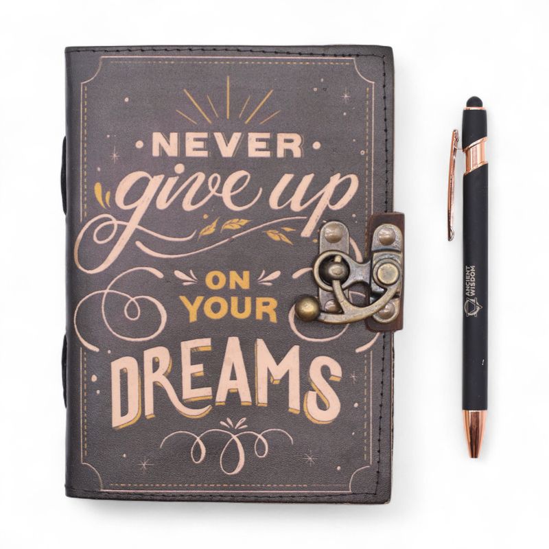 Leather Printed Notebook (7x5") - Never Give Up On Your Dreams - 200 Pages