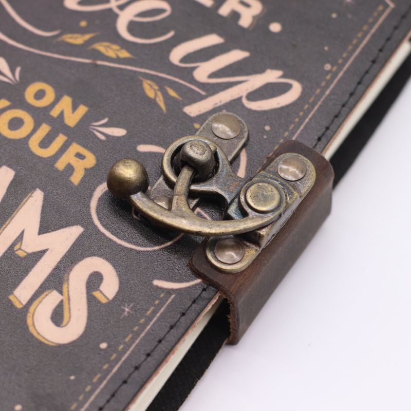 Leather Printed Notebook (7x5") - Never Give Up On Your Dreams - 200 Pages