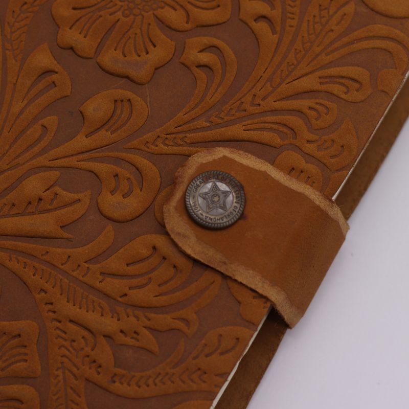 Leather Embossed Notebook (7x5") - Tan Floral Pattern - 200 Pages