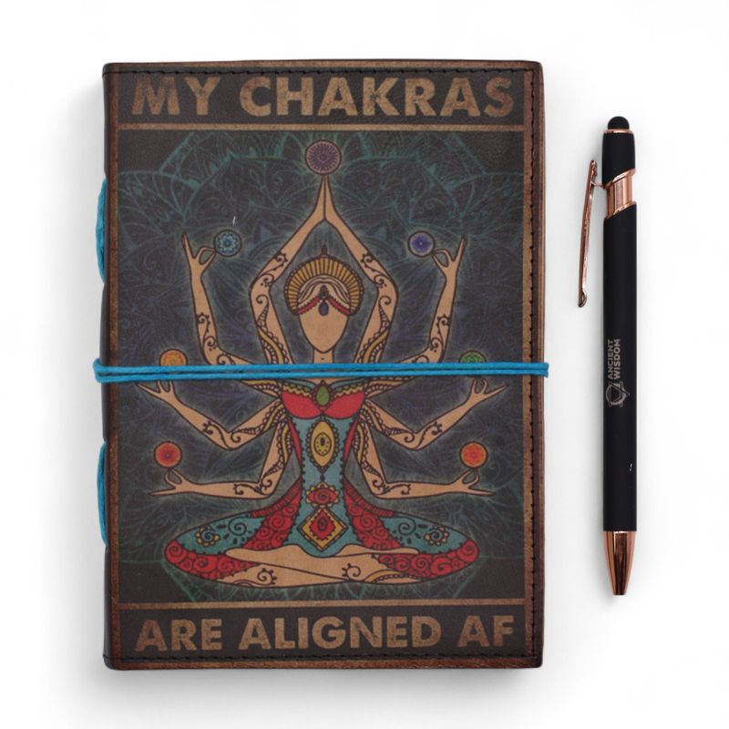 Leather Printed Notebook (7x5") - My Chakras are Aligned AF - 200 pages - Plain paper