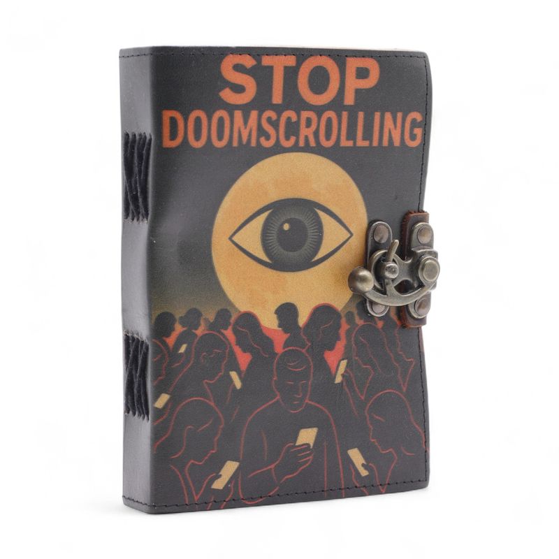 Leather Printed Notebook (7x5") - Stop Doom Scrolling - 200 pages - Plain paper