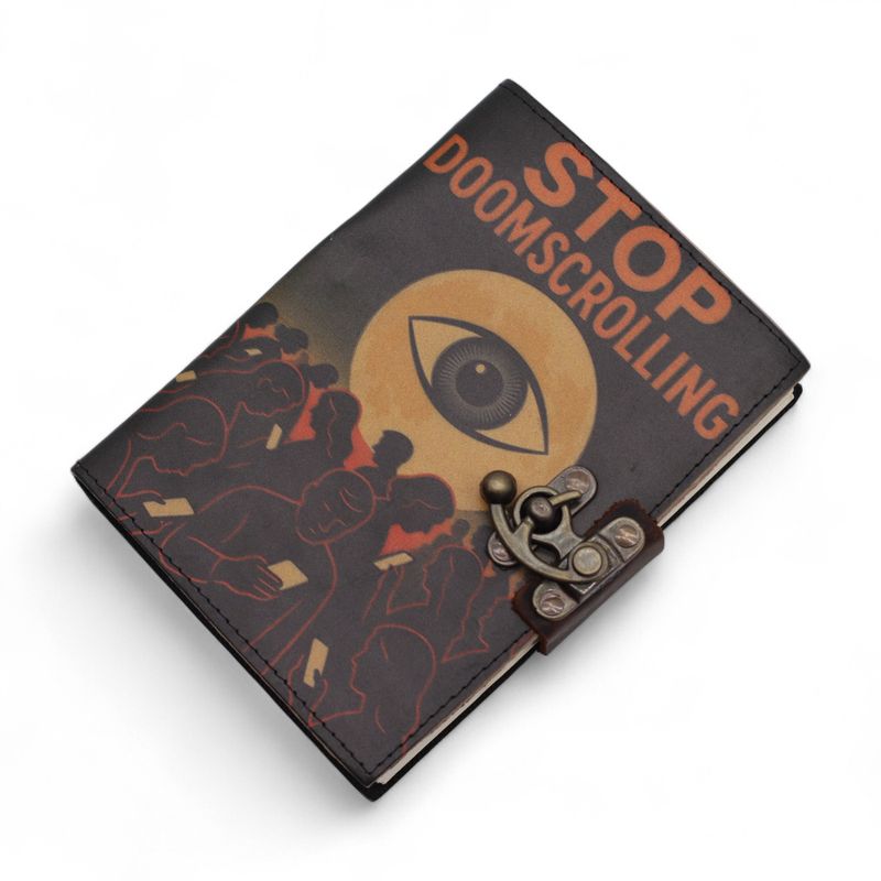Leather Printed Notebook (7x5") - Stop Doom Scrolling - 200 pages - Plain paper