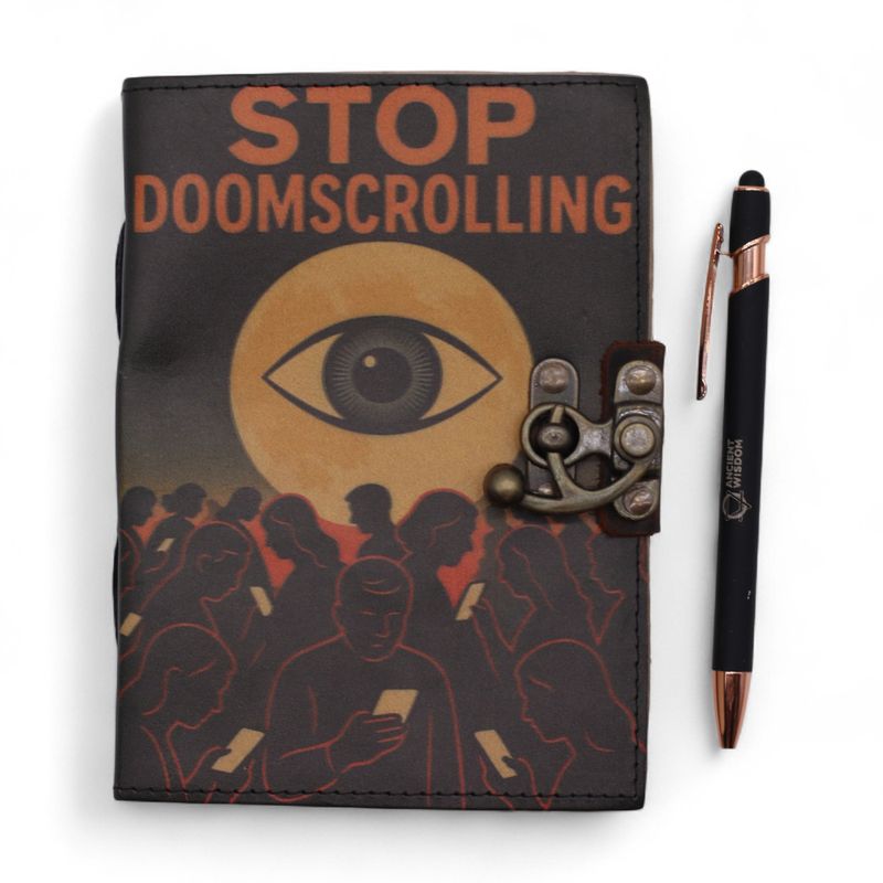 Leather Printed Notebook (7x5") - Stop Doom Scrolling - 200 pages - Plain paper