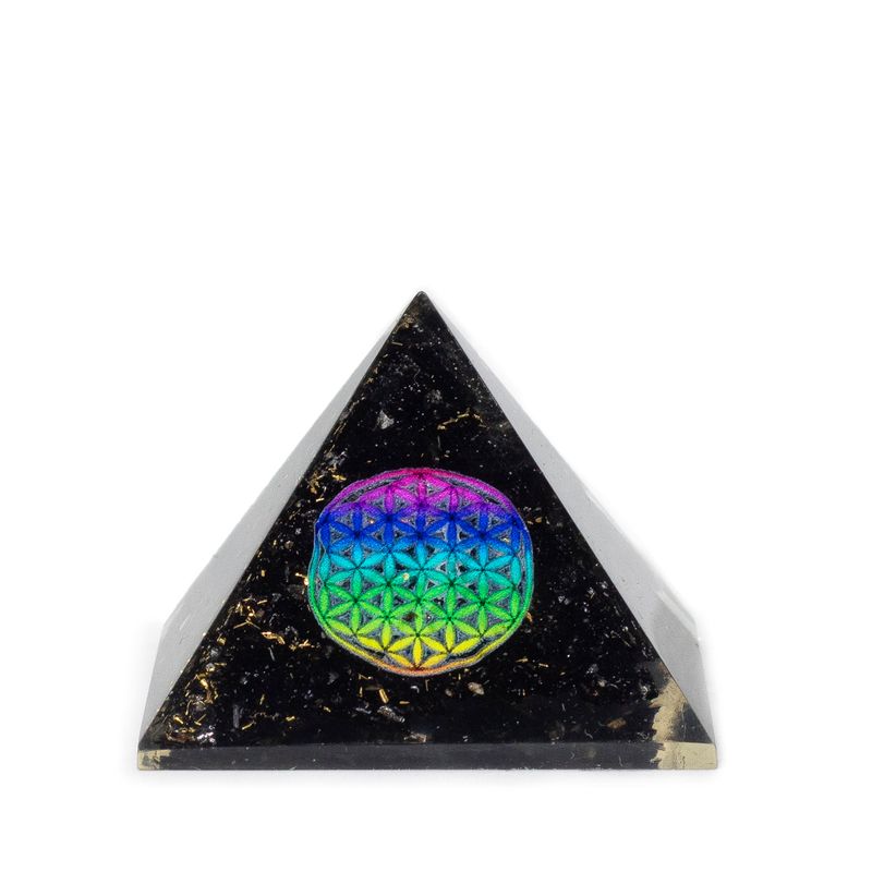 Small Organite Pyramids 5.5x4.5cm - Flower of Life - Black Tourmaline Chips