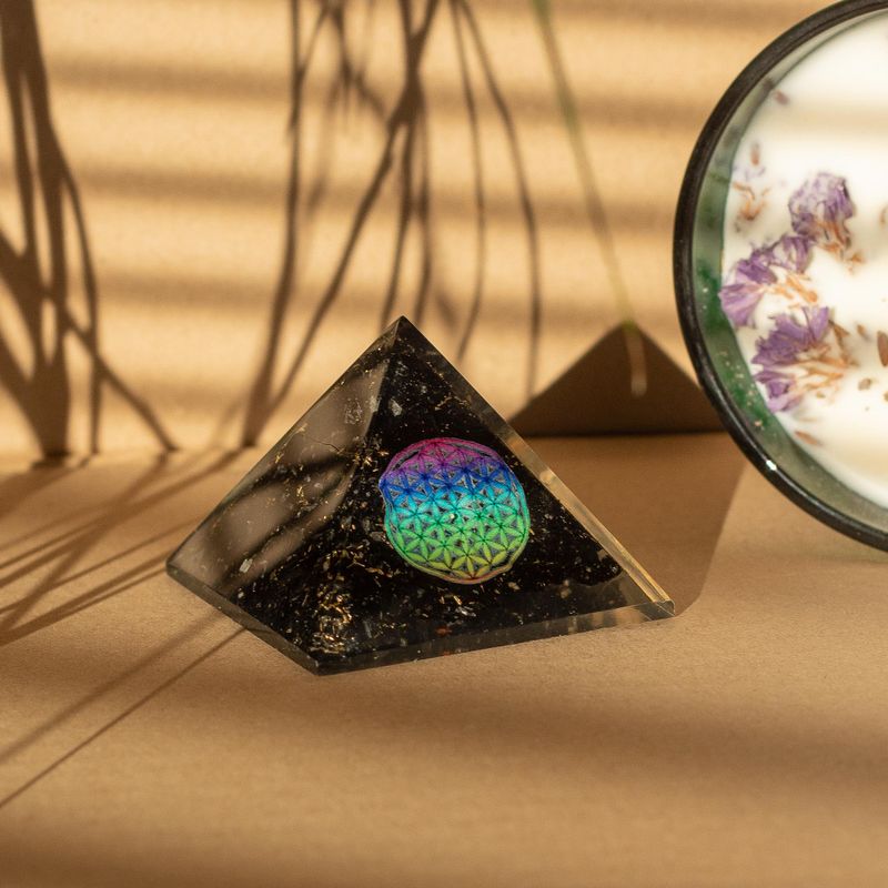 Small Organite Pyramids 5.5x4.5cm - Flower of Life - Black Tourmaline Chips