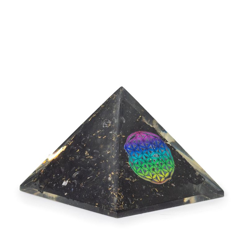 Small Organite Pyramids 5.5x4.5cm - Flower of Life - Black Tourmaline Chips