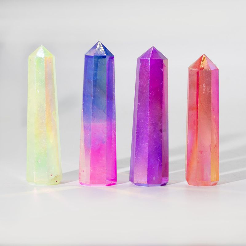 Gemstone Obelisk Points approx 9cm - Aurora Crystal Quartz - Pink & Blue