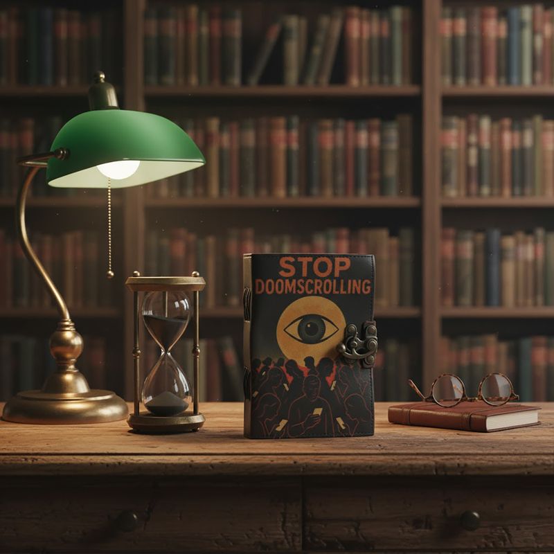 Leather Printed Notebook (7x5") - Stop Doom Scrolling - 200 pages - Plain paper