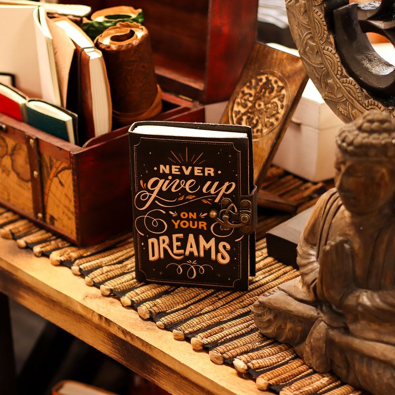 Leather Printed Notebook (7x5") - Never Give Up On Your Dreams - 200 Pages