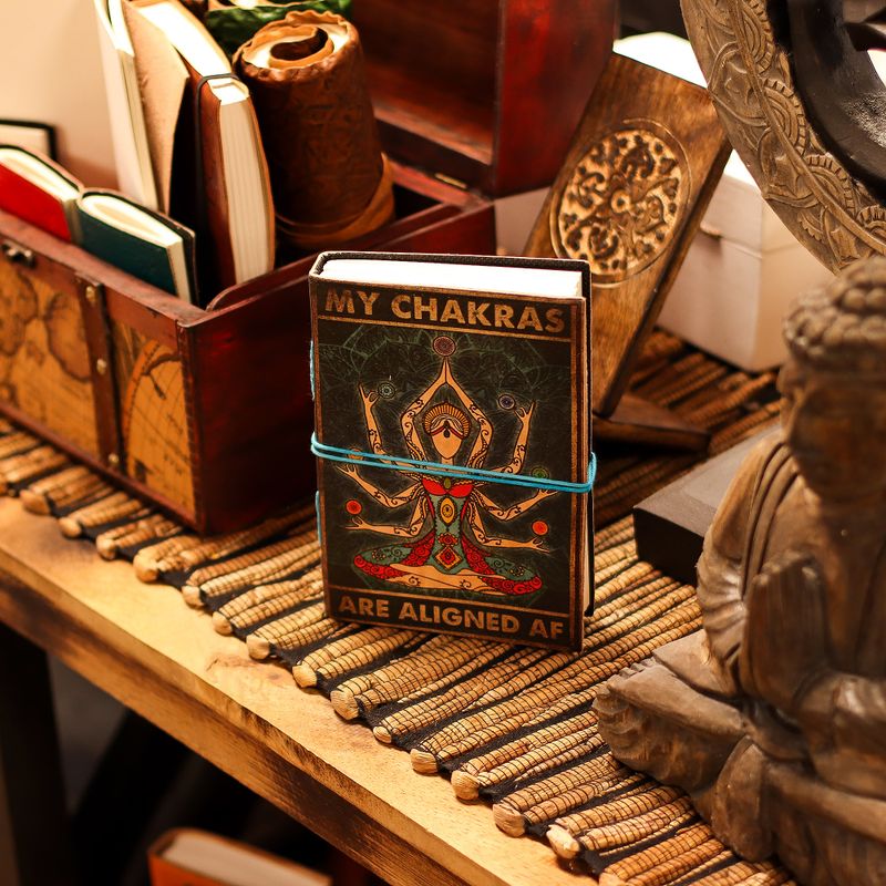Leather Printed Notebook (7x5") - My Chakras are Aligned AF - 200 pages - Plain paper
