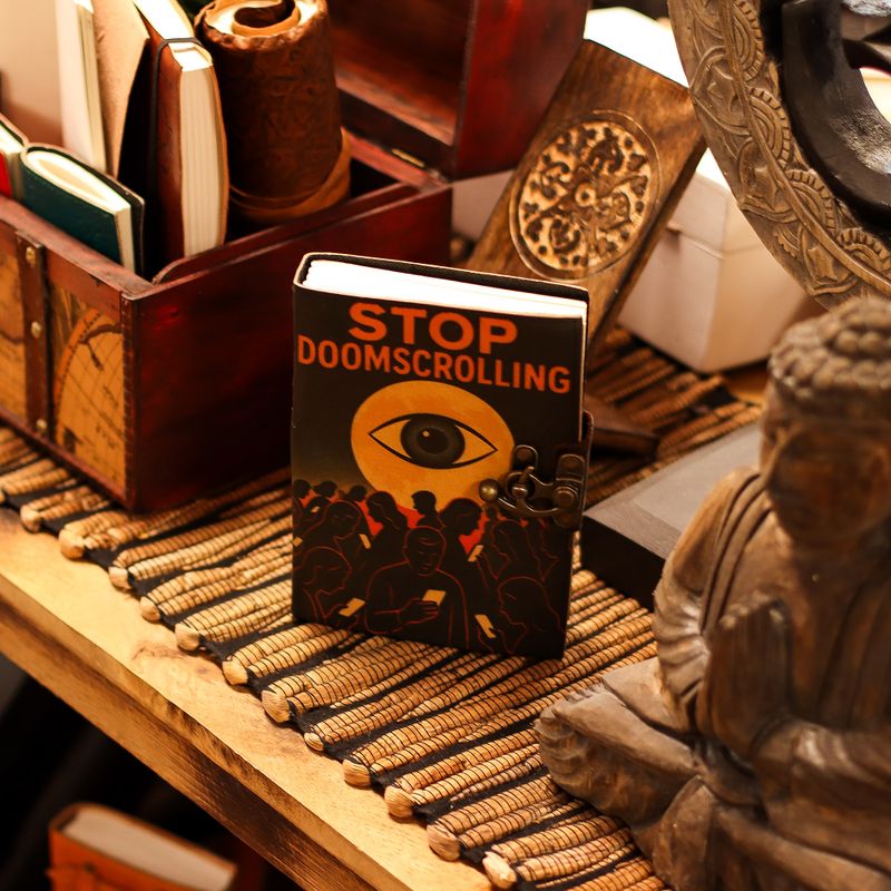 Leather Printed Notebook (7x5") - Stop Doom Scrolling - 200 pages - Plain paper