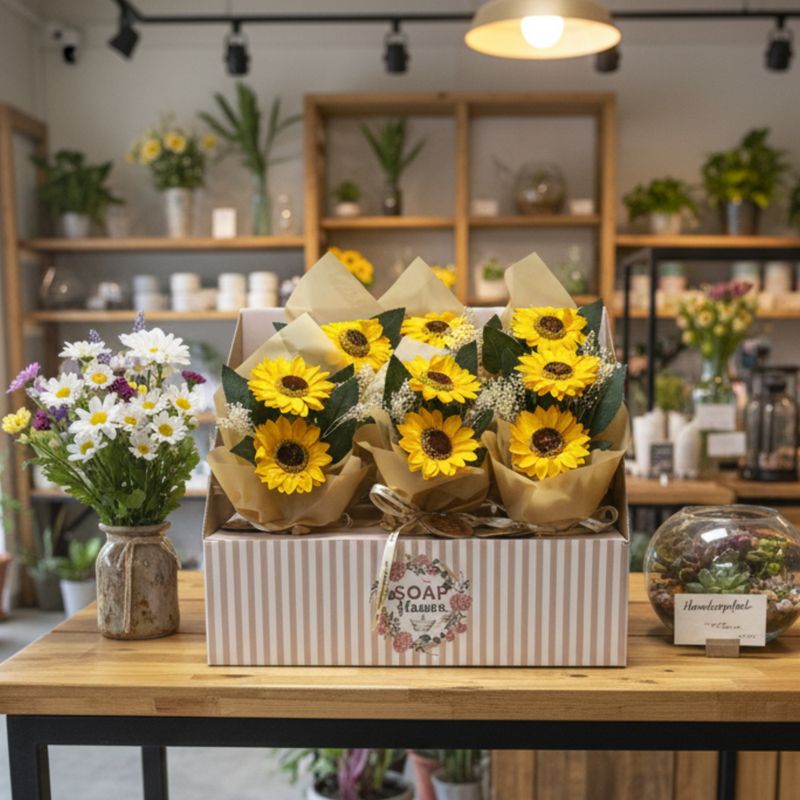 Box of Ready to Retail Soap Flower - Two Sunflower Bouquet