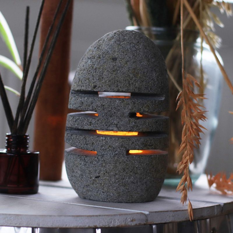 Natural Riverstone Candle Holder - Standing Stone Cut (9x20cm)