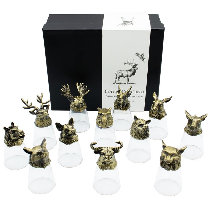 Gift Set of 12 Bottom Up Shot Glasses (25ml) - Forest & Mystical Creatures