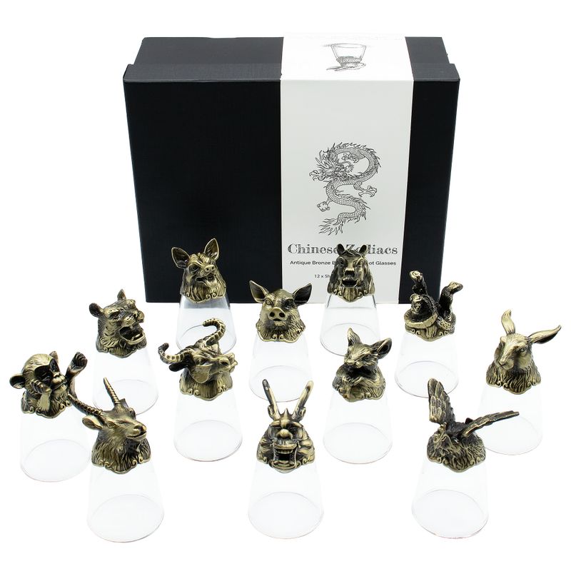 Gift Set of 12 Bottom Up Shot Glasses (25ml) - Chinese Zodiac Creatures
