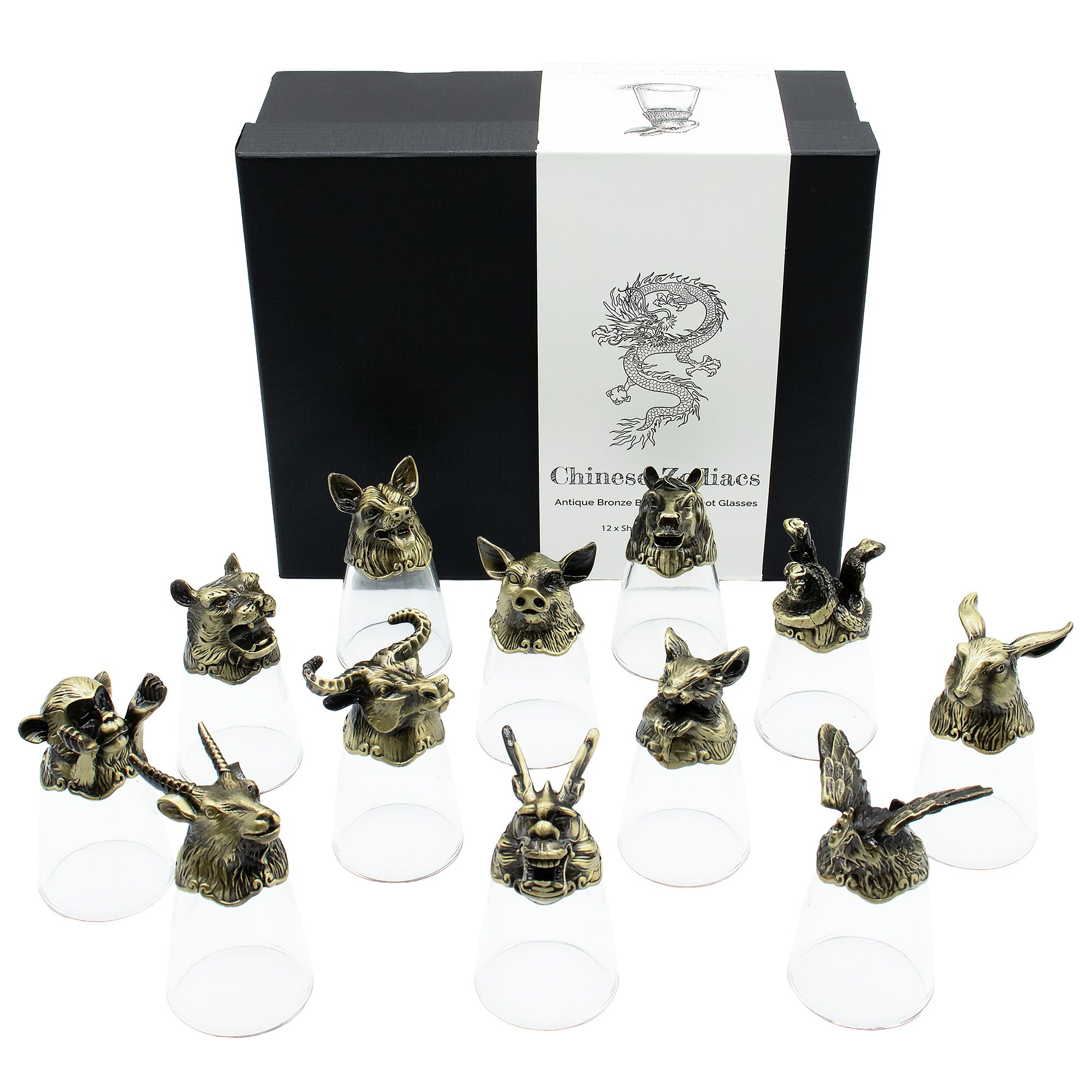 Wholesale Gift Set of 12 Bottom Up Shot Glasses (25ml) - Chinese