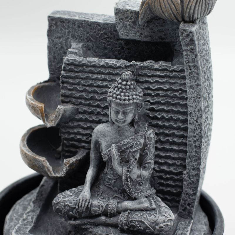 Tabletop Water Feature - 19x19x28cm - Buddha, Lotus Flower Cascading Pots