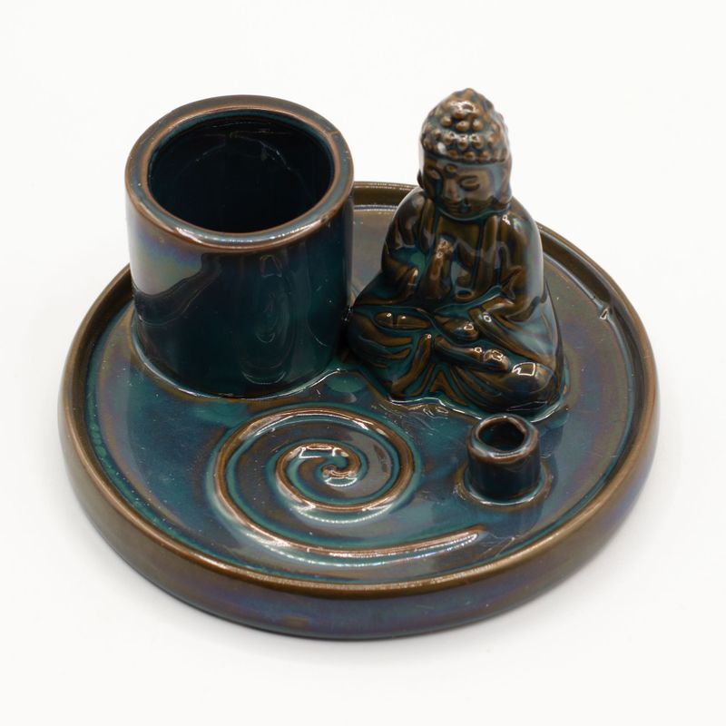 Buddha Incense Plate - Ceramic Blue